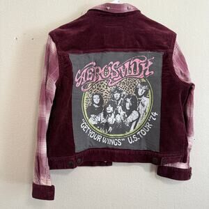 Sonoma Corduroy Trucker Jacket w/Aerosmith Graphic, Flannel Sleeves Size L